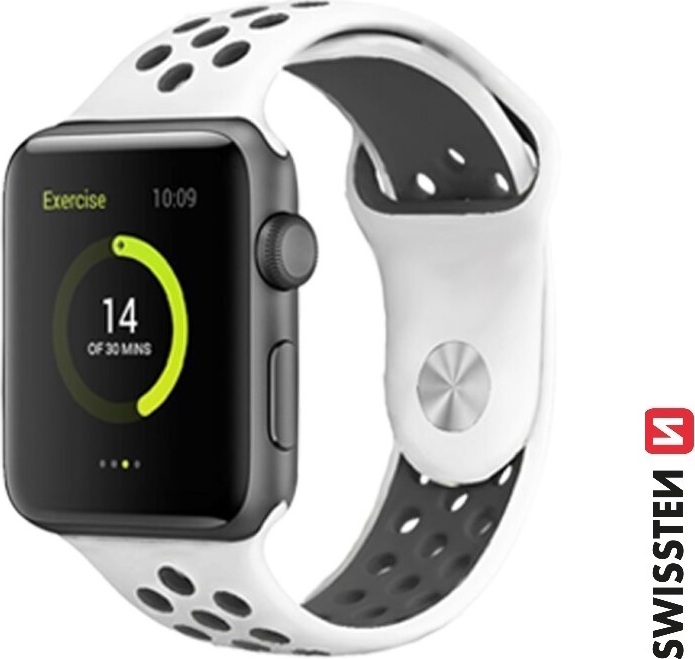 SWISSTEN ŘEMÍNEK PRO APPLE WATCH SILIKONOVÝ - SPORT 42 / 44 / 45 / 49 mm PLATINOVO/ČERNÝ