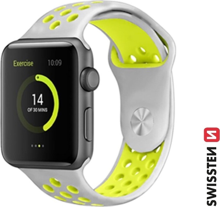 SWISSTEN ŘEMÍNEK PRO APPLE WATCH SILIKONOVÝ - SPORT 42 / 44 / 45 / 49 mm STŘÍBRNO/ŽLUTÝ