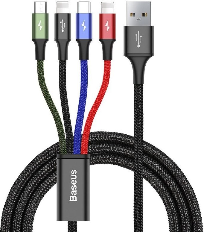 Baseus cable USB 4in1 2x Lightning / USB Type C / micro USB cable in nylon braid 3.5A 1.2m black (CA1T4-A01)