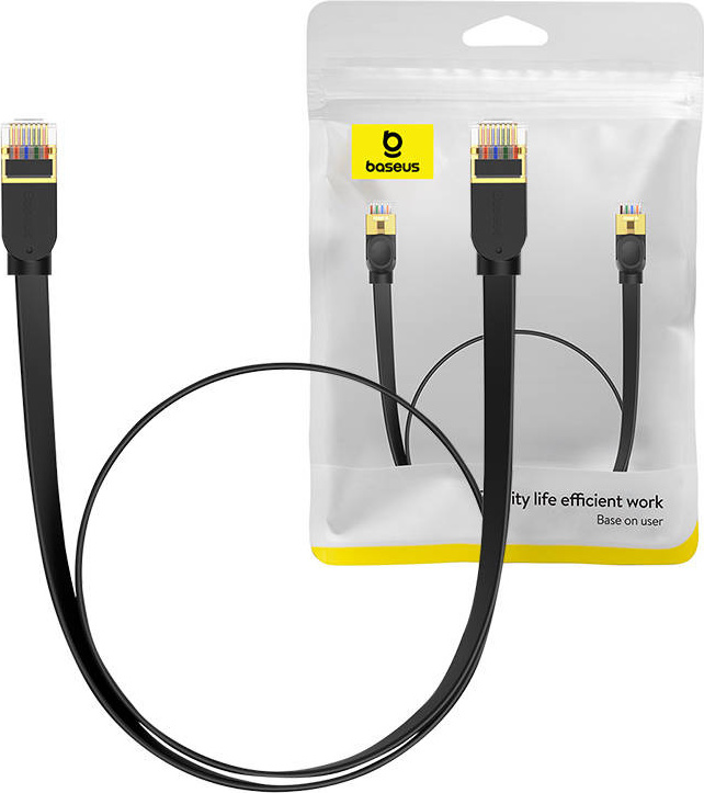 Baseus Cat 7 UTP Ethernetový kabel RJ45 plochý 0,5 m černý
