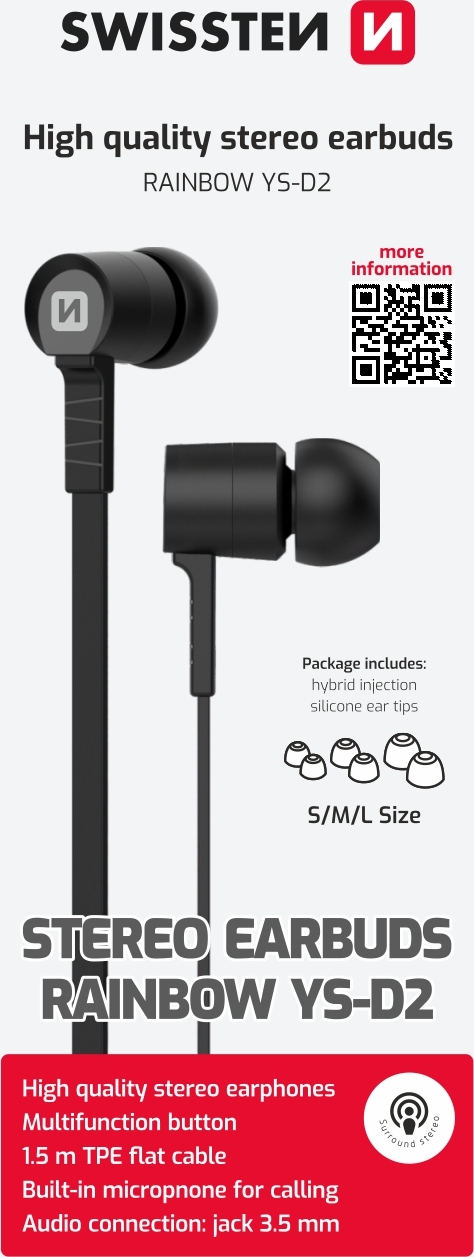 SLUCHÁTKA SWISSTEN EARBUDS RAINBOW YS-D2 ČERNÁ