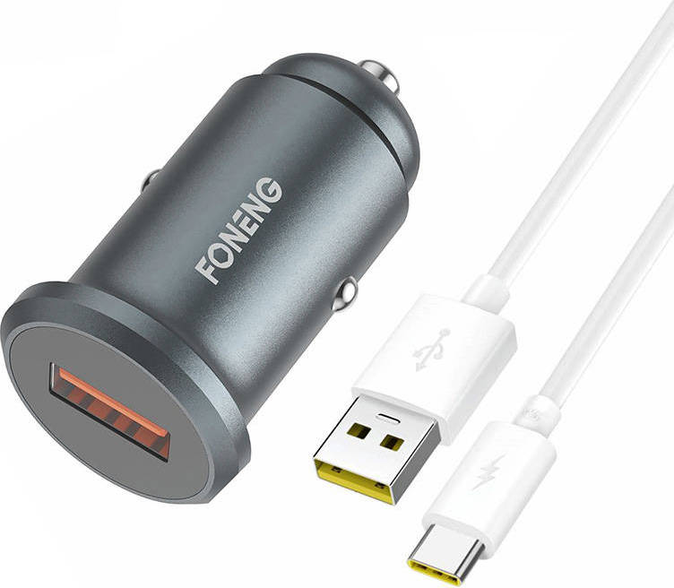 Mini nabíječka do auta Foneng C15 4A USB s kabelem USB na USB-C (kovová)