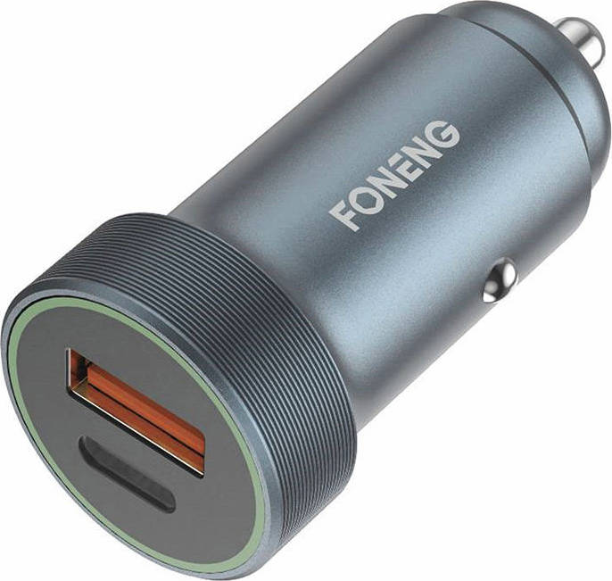 Nabíječka do auta s USB-C a USB Foneng C16 18W (kov)