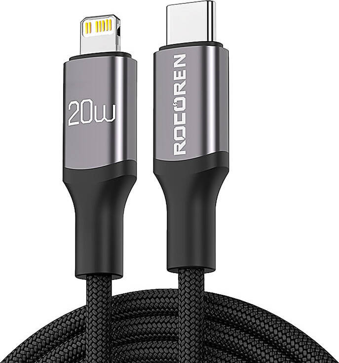 Rychlý nabíjecí kabel Rocoren USB-C to Lightning Retro Series 1m (šedý)