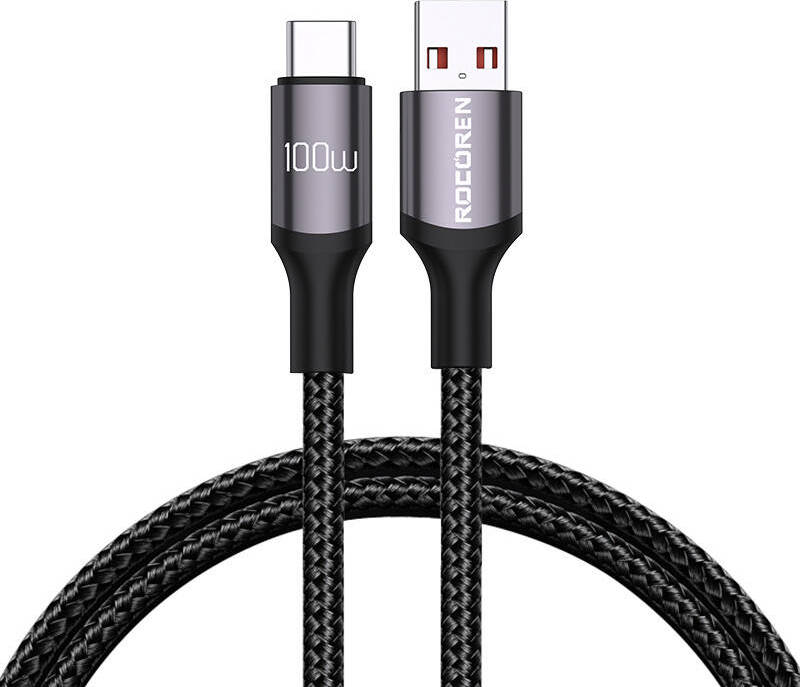 Rychlý nabíjecí kabel Rocoren USB-A na USB-C Retro Series 1m 100W (šedý)
