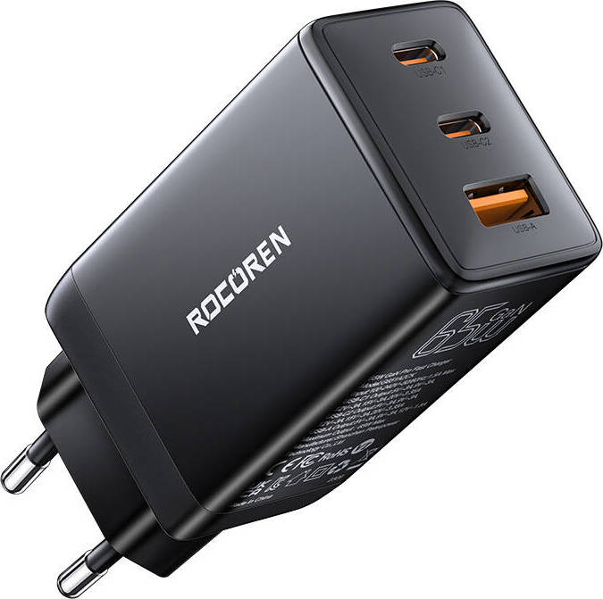 Rychlá nabíječka Rocoren GaN Pro 65W, 2x USB-C, USB (černá)