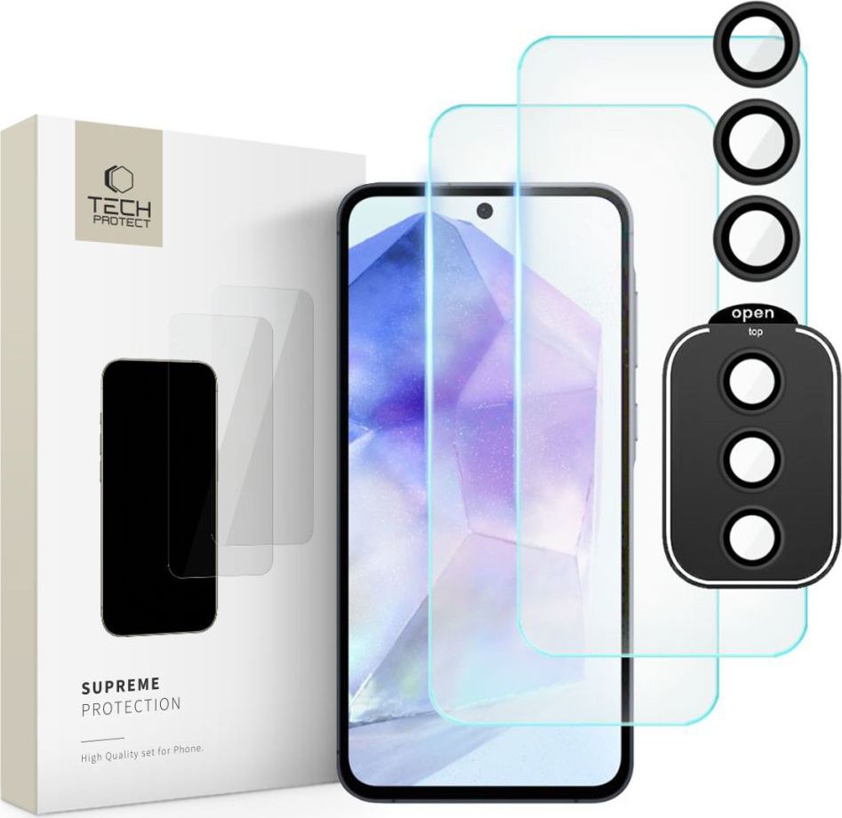 Tvrzené sklo TECH-PROTECT SUPREME SET 3-PACK GALAXY A55 5G CLEAR