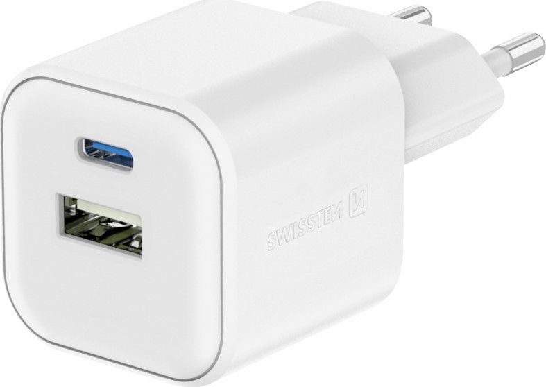 SWISSTEN SÍŤOVÝ ADAPTÉR GaN 1x USB-C 35W PD + 1x USB-A 27W QC BÍLÝ