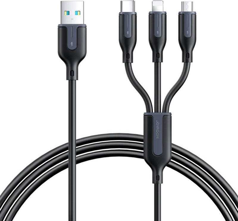 Kabel USB Joyroom S-1T3018A15 3v1 s konektory USB-C, Lightning, Micro USB / délka 1,2 m (černý)