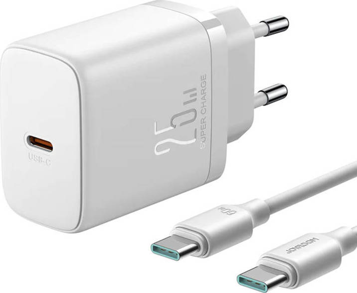 Nabíječka Joyroom JR-TCF11, 25W + kabel USB-C na USB-C 1m (bílý)