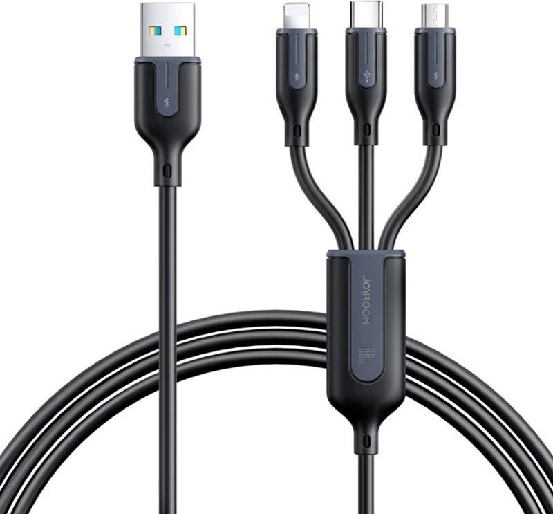 Kabel USB Multi-Use Joyroom S-1T3066A15 3v1 - USB-C, Micro USB, Lightning / 3,5A / 66W / 1,2 m (černý)