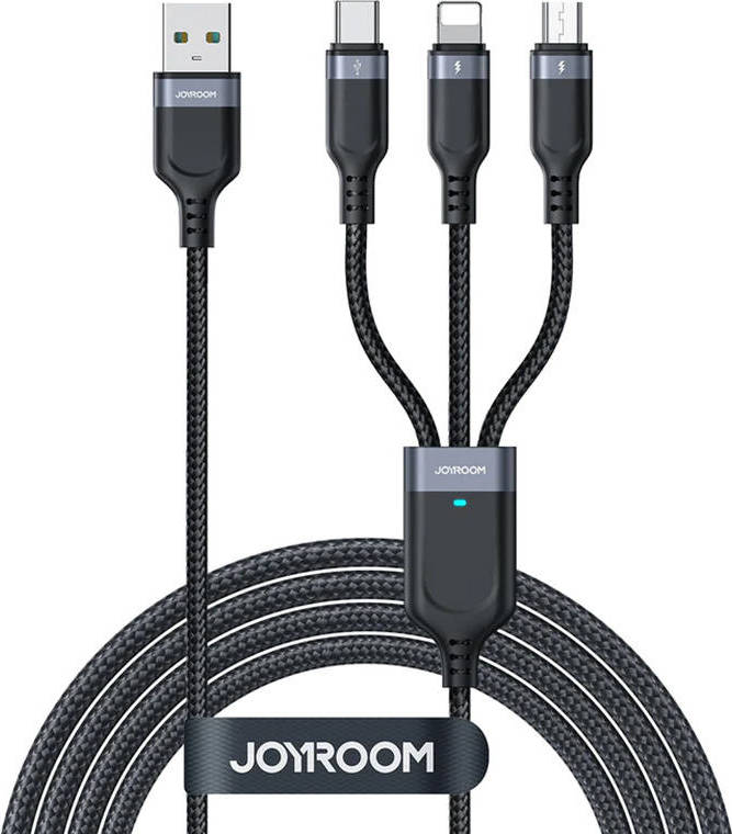 Kabel USB Multi-Use Joyroom S-1T3018A18 3v1 - USB-C, Micro USB, Lightning / 3,5A / 0,3 m (černý)