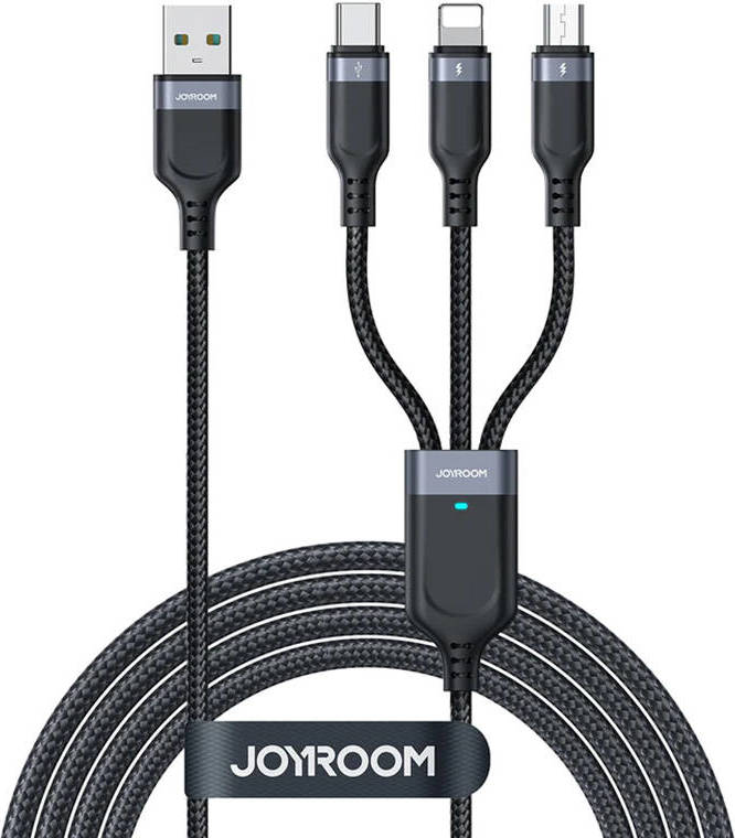 Kabel USB Multi-Use Joyroom S-1T3018A18 3v1 - USB-C, Micro USB, Lightning / 3,5A / 2m (černý)