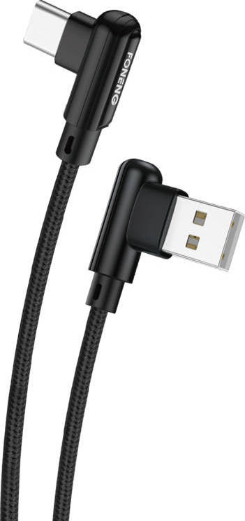 Foneng X70 Úhlový zahnutý kabel USB na USB-C, 3A, 1 m (černý)