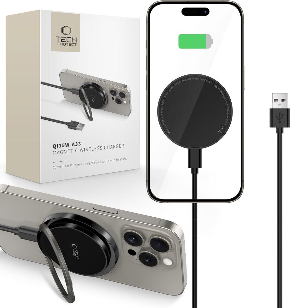 TECH-PROTECT QI15W-A33 Magnetická MagSafe bezdrátová nabíječka, černá