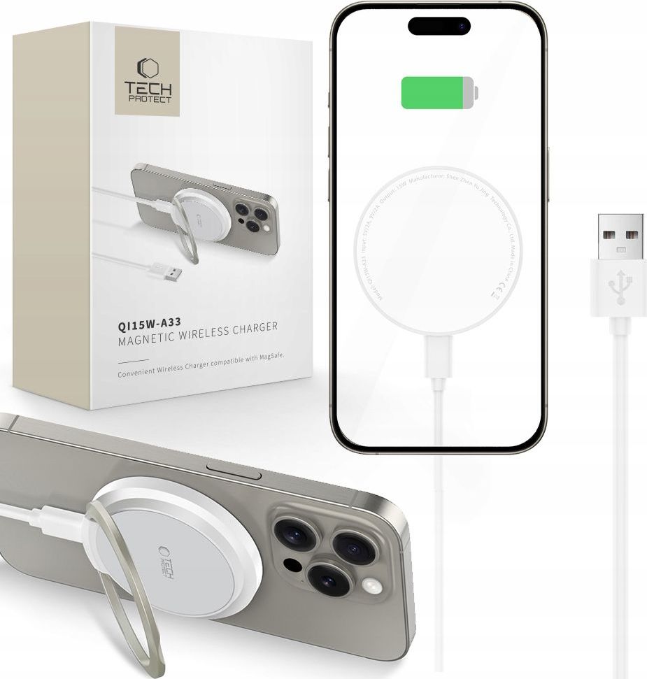 TECH-PROTECT QI15W-A33 Magnetická MagSafe bezdrátová nabíječka, bílá