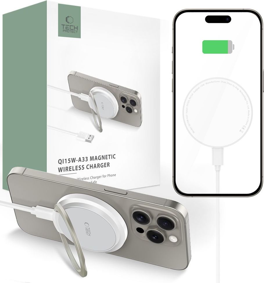 TECH-PROTECT QI15W-A33 Magnetická MagSafe bezdrátová nabíječka, bílá