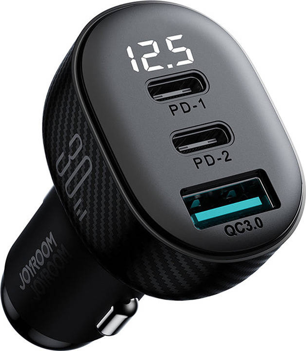 Joyroom JR-CCD04 30W 2x USB-C USB-A car charger with display - black