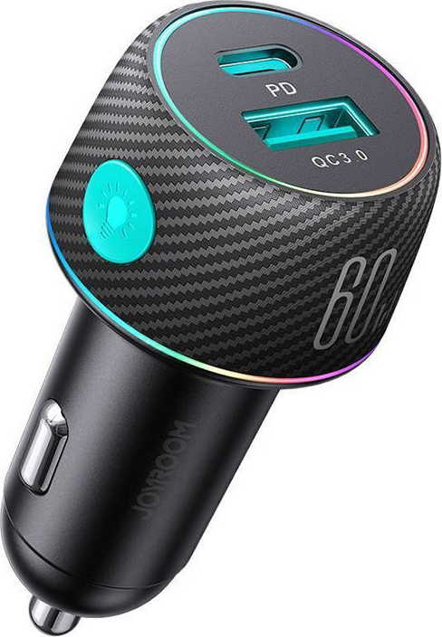 Nabíječka do auta Joyroom CCN01, 1x USB QC3.0, 1x USB-C PD 60W (černá)