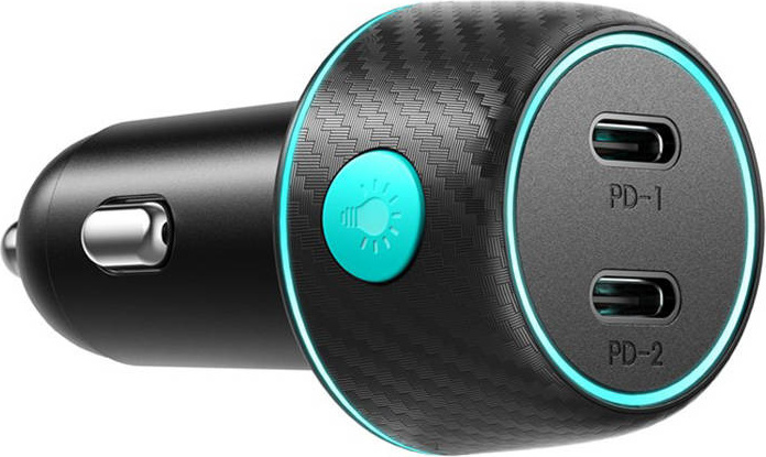 2x USB C 70W car charger with LED backlight Joyroom JR-CCN02 - black