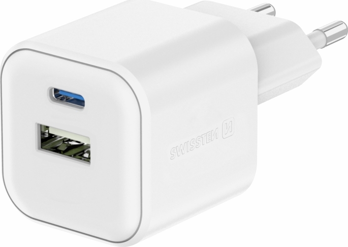 SWISSTEN SÍŤOVÝ ADAPTÉR 12W 1x USB-C + 1x USB-A BÍLÝ