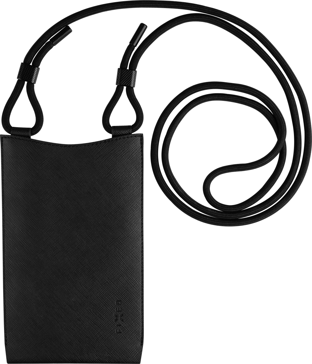 Taštička přes rameno s kapsou FIXED Verona s černou šňůrkou pro mobilní telefony do 7", černá