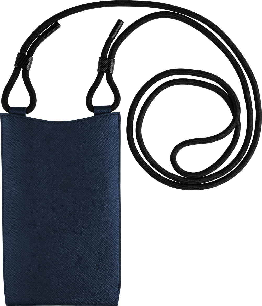 Taštička přes rameno s kapsou FIXED Verona s černou šňůrkou pro mobilní telefony do 7", tmavě modrá