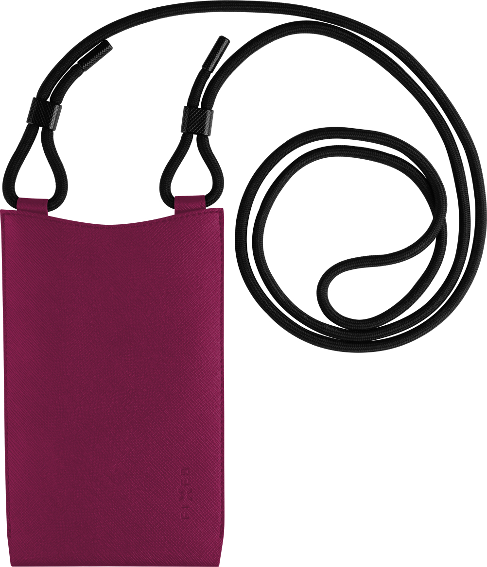 Taštička přes rameno s kapsou FIXED Verona s černou šňůrkou pro mobilní telefony do 7", vínová