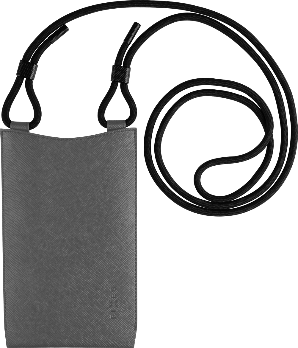 Taštička přes rameno s kapsou FIXED Verona s černou šňůrkou pro mobilní telefony do 7", šedá