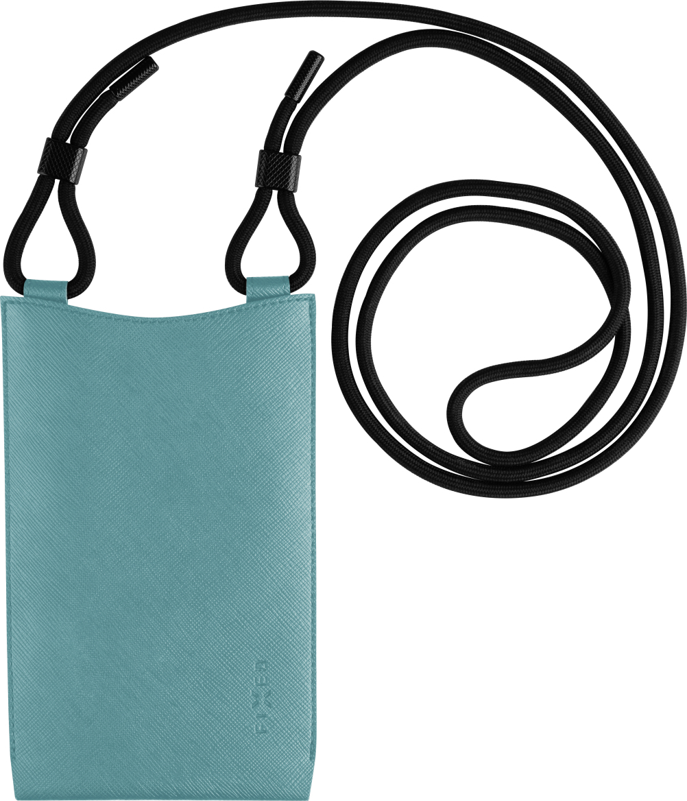 Taštička přes rameno s kapsou FIXED Verona s černou šňůrkou pro mobilní telefony do 7", světle tyrkysová