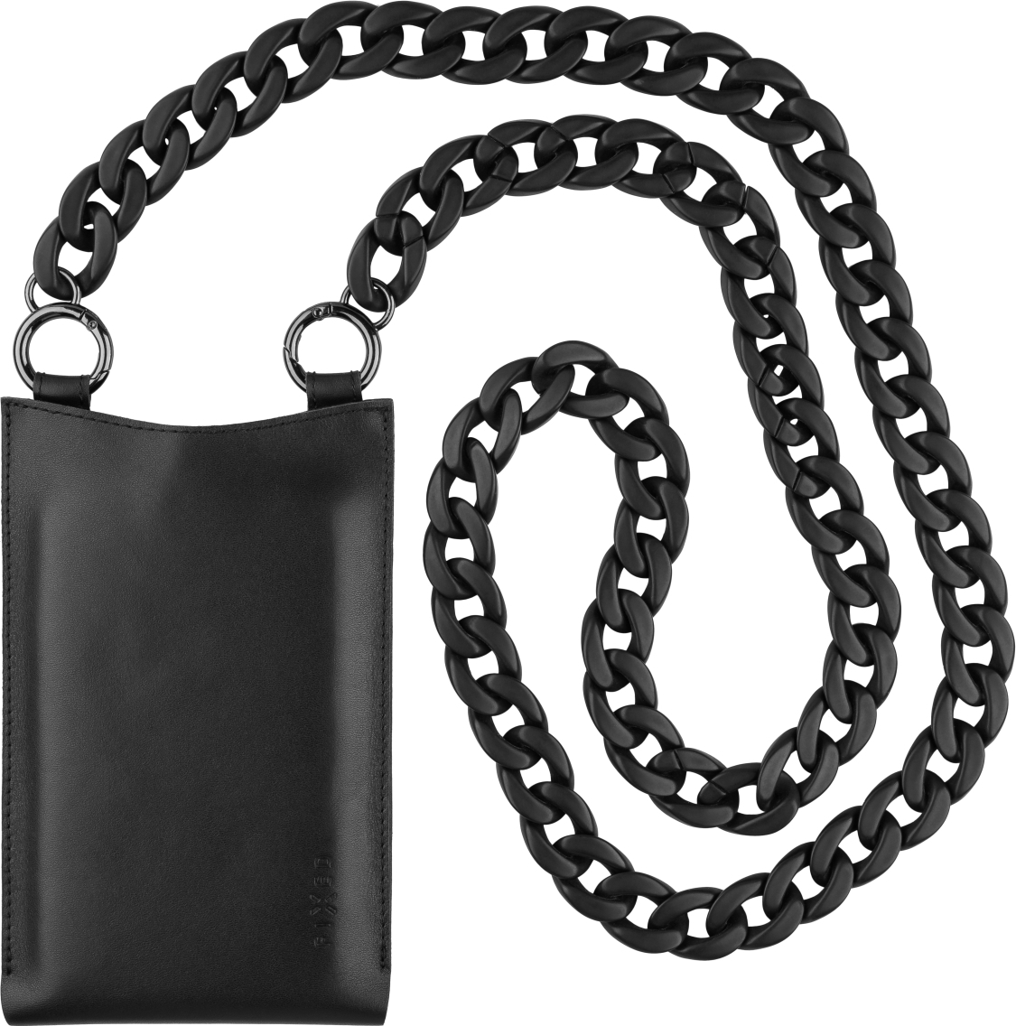 Kožená taštička přes rameno s kapsou FIXED Venezia pro 7" mobilní telefony s černým řetízkem, černá