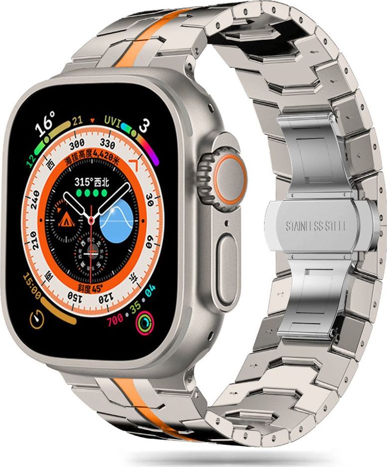 TECH-PROTECT STAINLESS LINE APPLE WATCH 6 / 7 / 8 / 9 / 10 / SE / ULTRA 1 / 2 (44 / 45 / 46 / 49 MM) TITANIUM/ORANGE