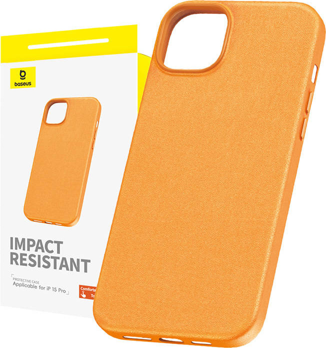 Pouzdro na telefon pro iPhone 15 Pro Baseus Fauxther Series (oranžové)