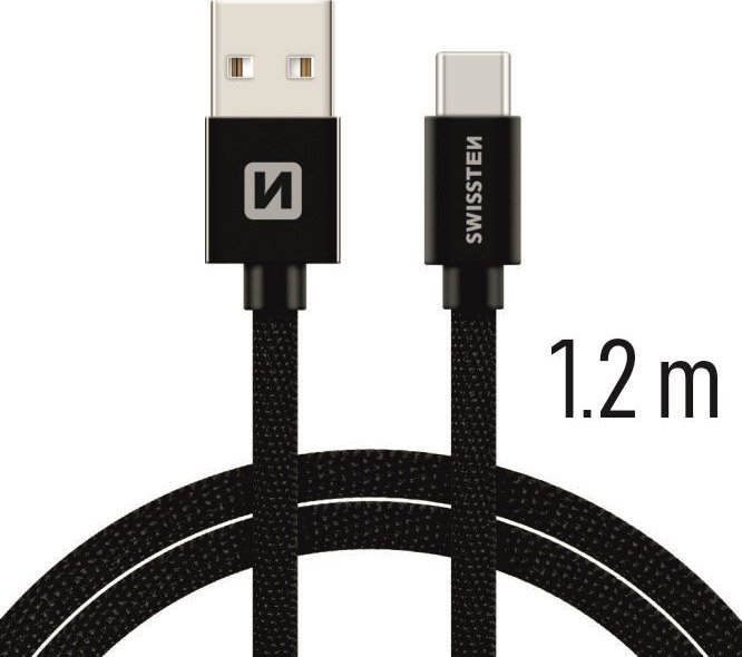 DATOVÝ KABEL SWISSTEN TEXTILE USB / USB-C 1,2 M ČERNÝ