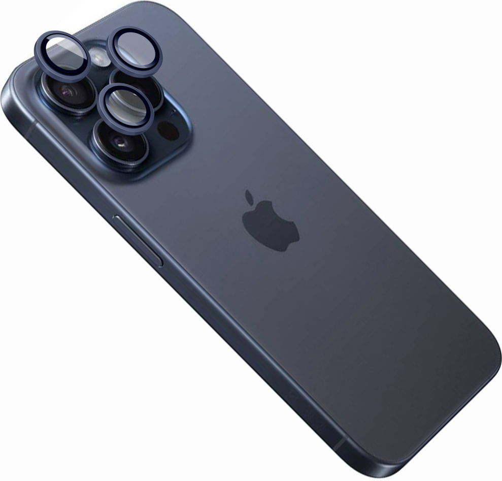 Ochranná skla čoček fotoaparátů FIXED Camera Glass pro Apple iPhone 15 Pro/15 Pro Max, tmavě modrá