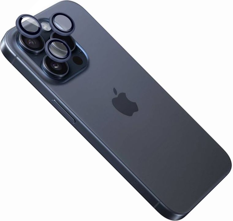 Ochranná skla čoček fotoaparátů FIXED Camera Glass pro Apple iPhone 15 Pro/15 Pro Max, tmavě modrá