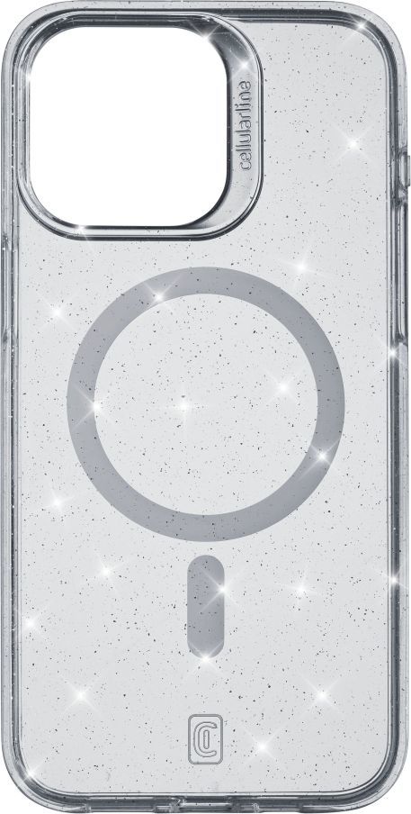 Třpytivý zadní kryt Cellularline Sparkle Mag s podporou Magsafe pro Apple iPhone 15 Pro Max, čirý