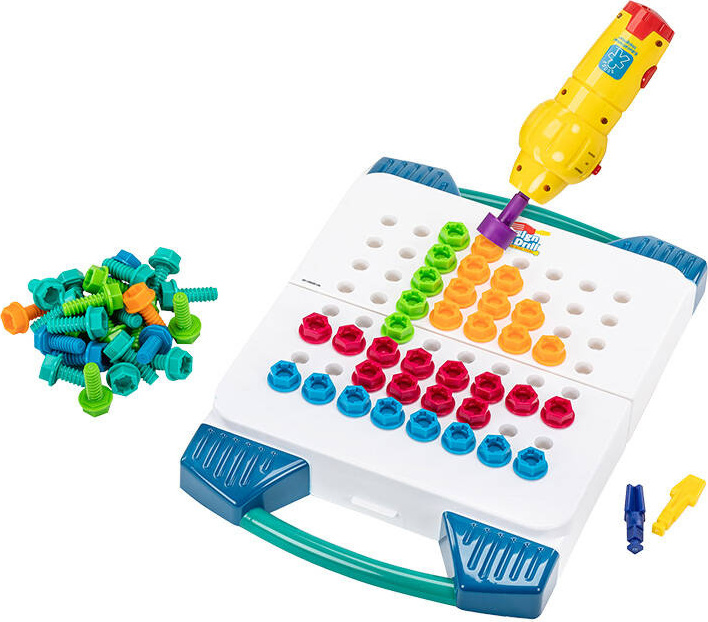 Hračka s vrtačkou a šroubovákem a stavebnicí v kufříku Learning Resources EI-4117.