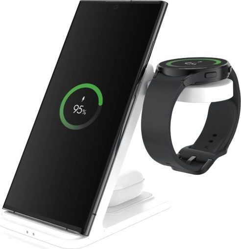 Stojánek FIXED Powerstation pro Samsung s bezdrátovým nabíjením až pro 3 zařízení, 15W+5W+2.5W, bílý