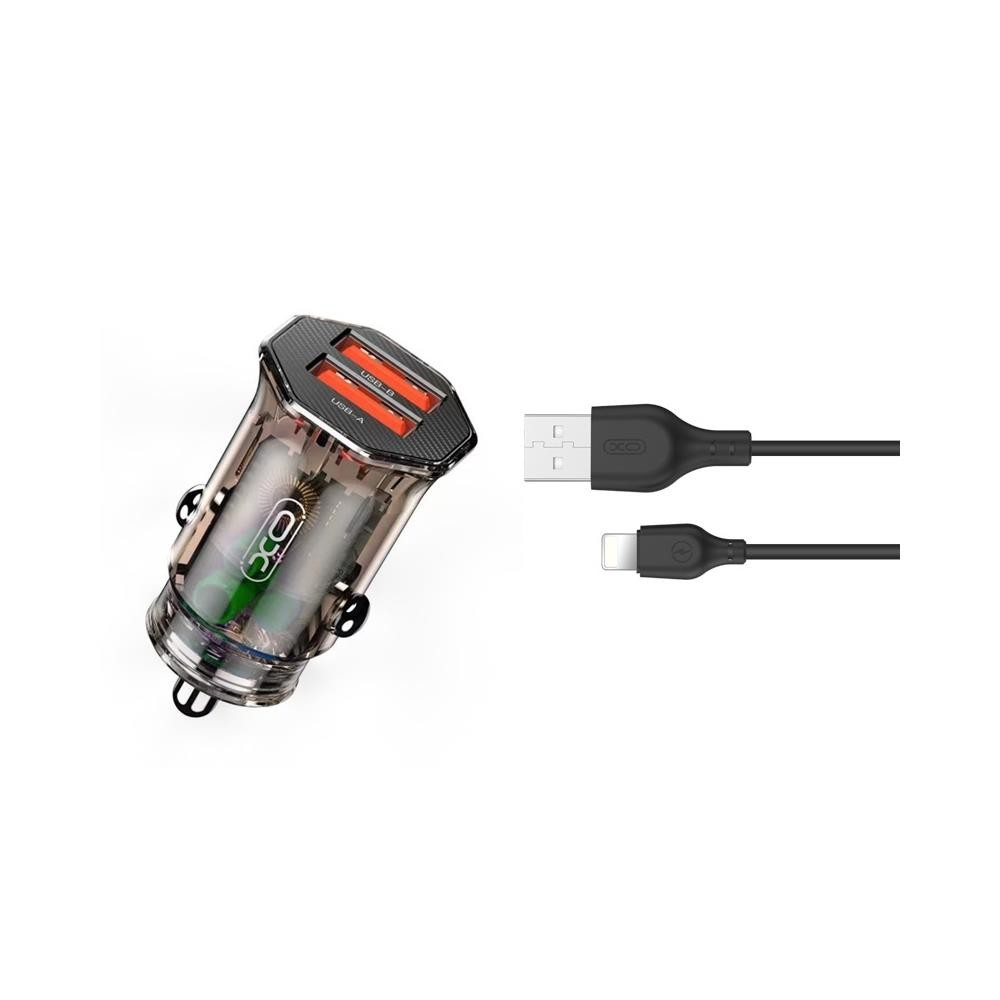 Autonabíječka XO Clear CC49 2xUSB 2,4A černá + Kabel Lightning