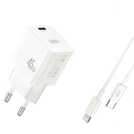 Nabíječka XO CE09 PD 45W 1x USB-C + kabel USB-C - Lightning bílá