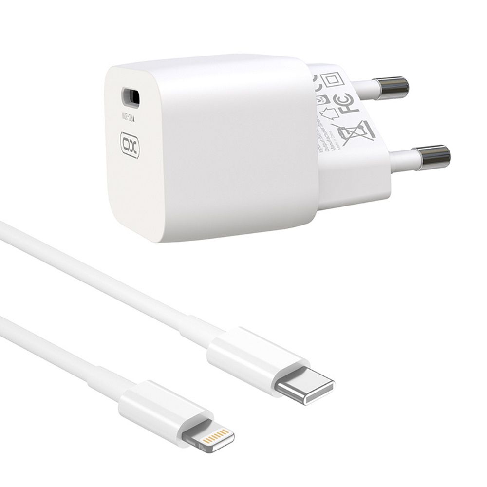 Cestovní nabíječka XO CE01 PD 20W 1x USB-C + kabel USB-C - Lightning bílá