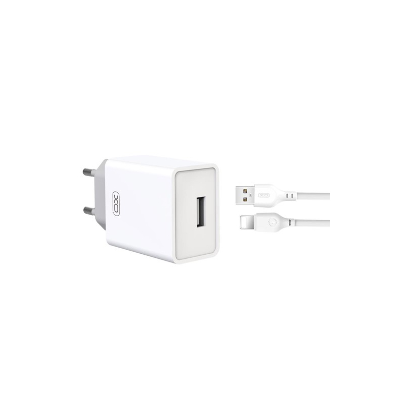 Nabíječka XO L93 1x USB 2,4A Bílá + Lightning kabel