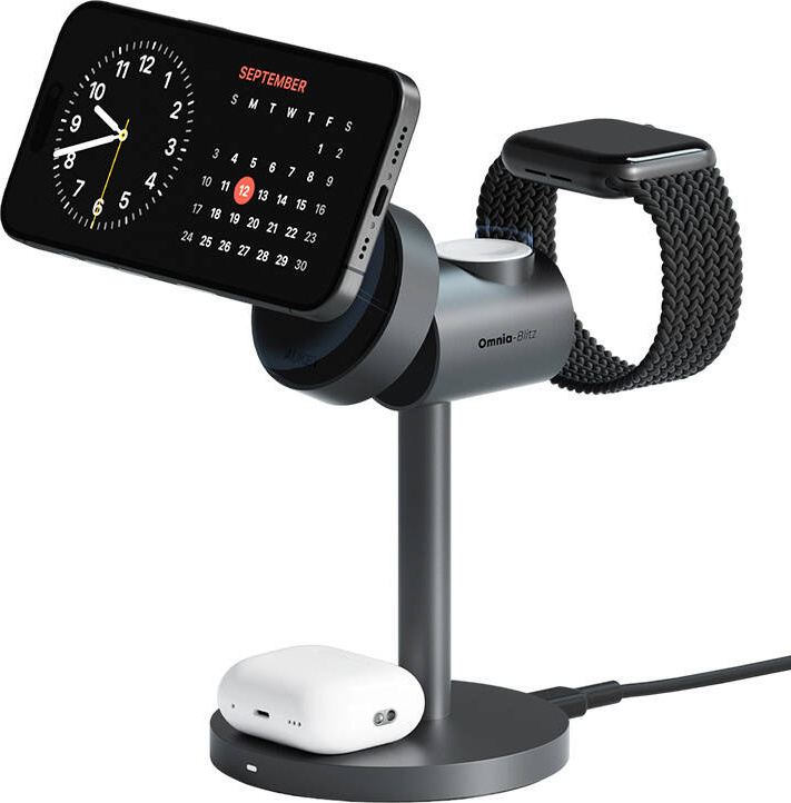 Bezdrátová nabíječka MagFusion 3v1 Aukey LC-MC311, 15W Qi2 (šedá)