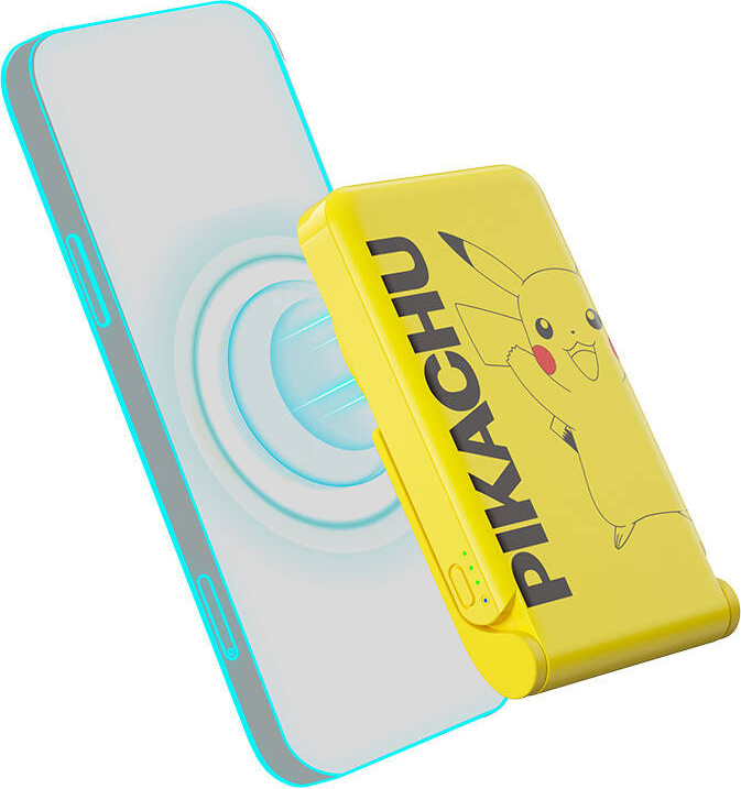 Indukční powerbanka s MagSafe OTL 5000 mAh, USB-C 15W, Pokemon Pikachu se stojánkem (žlutá)