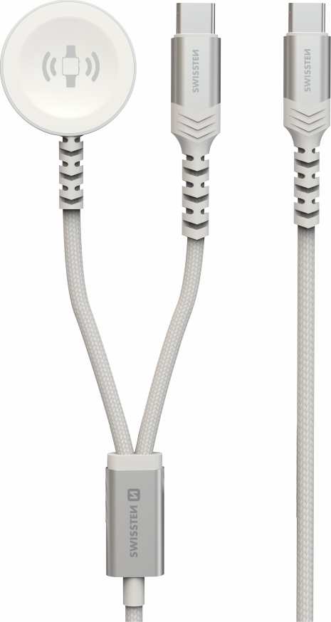 SWISSTEN OPLETENÝ MAGNETICKÝ KABEL 2v1 PRO APPLE WATCH A USB-C, USB-C 1.2 M BÍLÝ