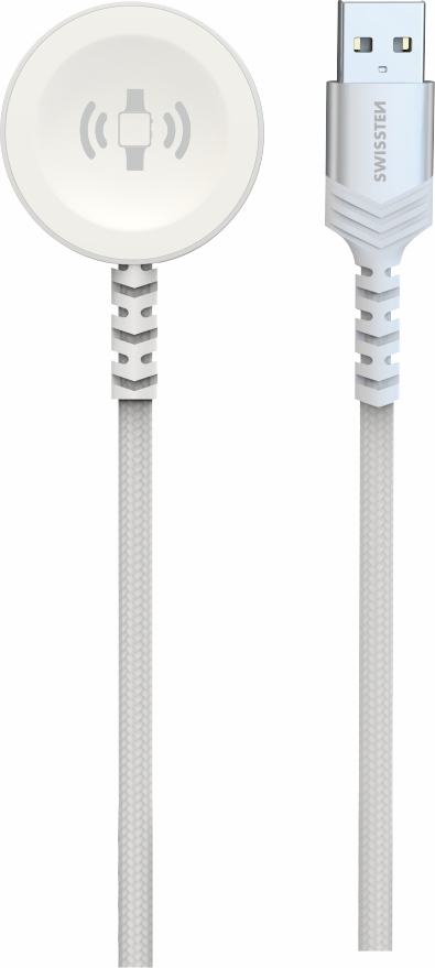 SWISSTEN OPLETENÝ MAGNETICKÝ KABEL PRO APPLE WATCH KOVOVÝ, USB-A 1.2 M BÍLÝ