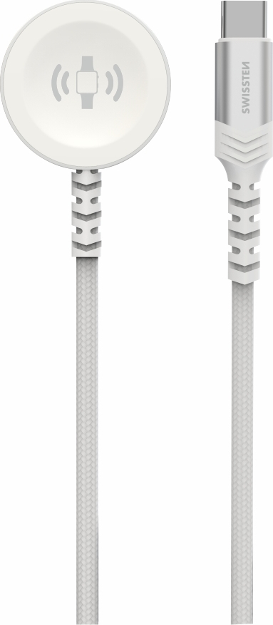 SWISSTEN OPLETENÝ MAGNETICKÝ KABEL PRO APPLE WATCH KOVOVÝ, USB-C 1.2 M BÍLÝ