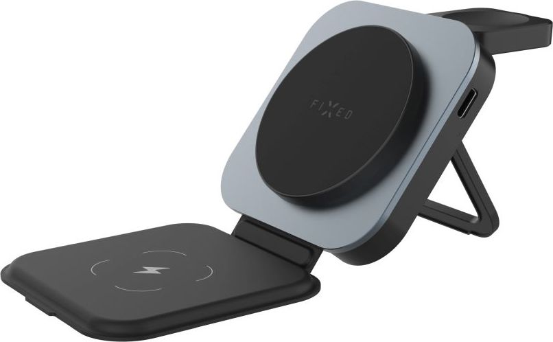 Skládací magnetický bezdrátový nabíjecí stojan 3v1 FIXED MagFlex Alu, 15W+2.5W+3.5W, šedý