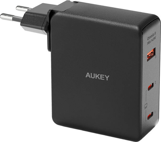 Síťová nabíječka Aukey PA-B7O, 1xUSB-A, 2xUSB-C, 140W GaN pro MacBook, iPhone, Samsung a další (černá)